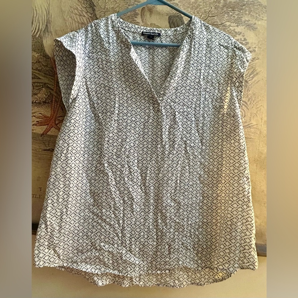 Hilary Radley Lightweight White Black Pattern Top SZ Large *